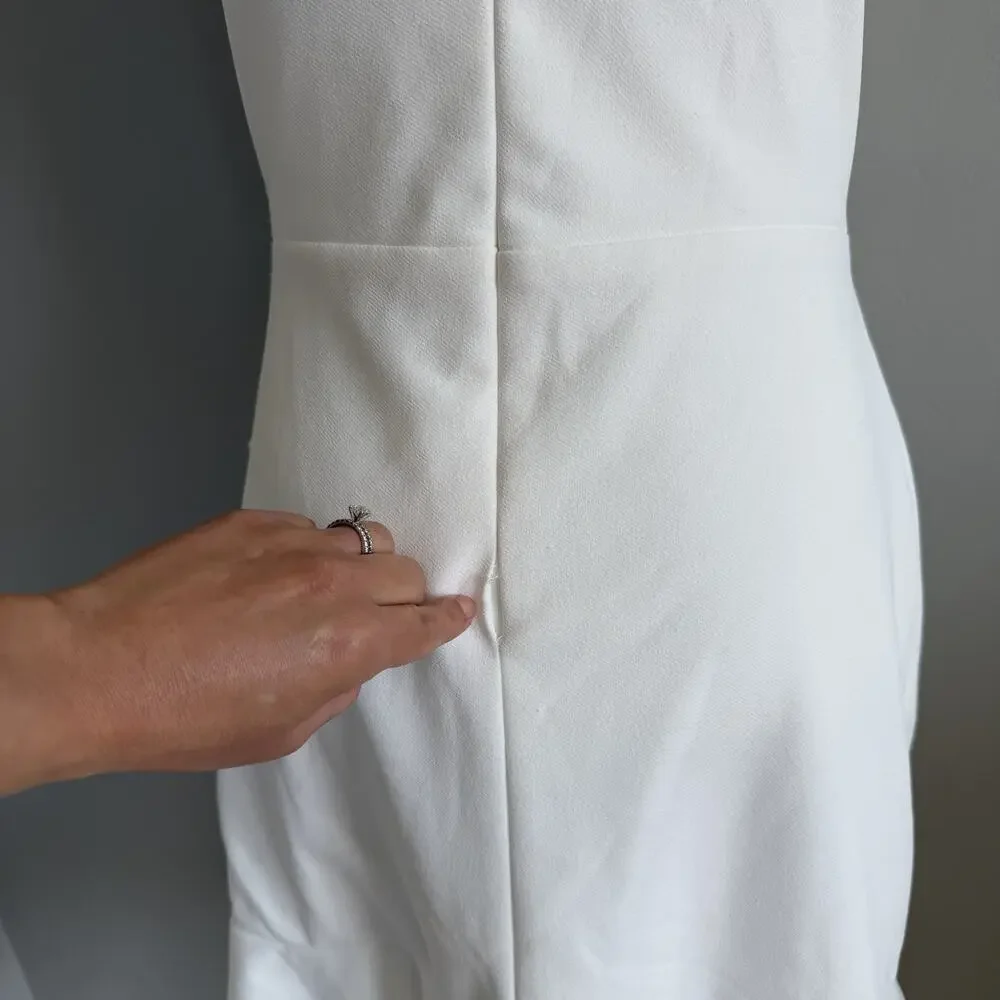 Betsy & Adam Woman’s Sz 6 White Mermaid Dress Silver Beaded Straps Cinched Waist